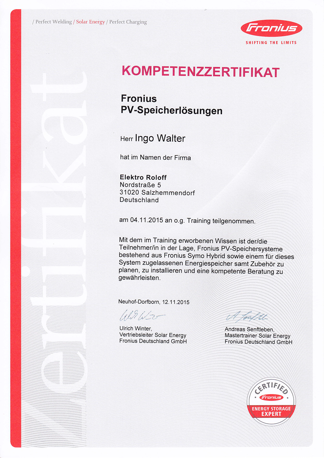 Ingop Walter, PV-Speicherlösungen