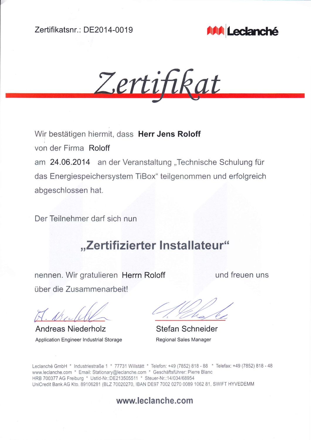 Jens Roloff, Installateur vom Energiespeichersystem TiBox
