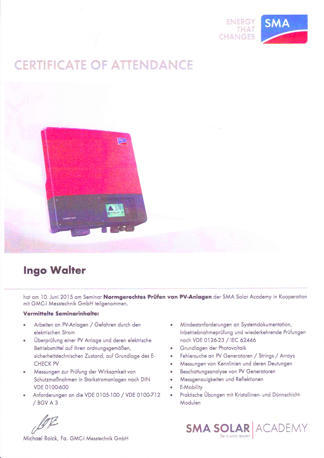 Ingo Walter, Normgerechtes Prüfen von PV-Anlagen