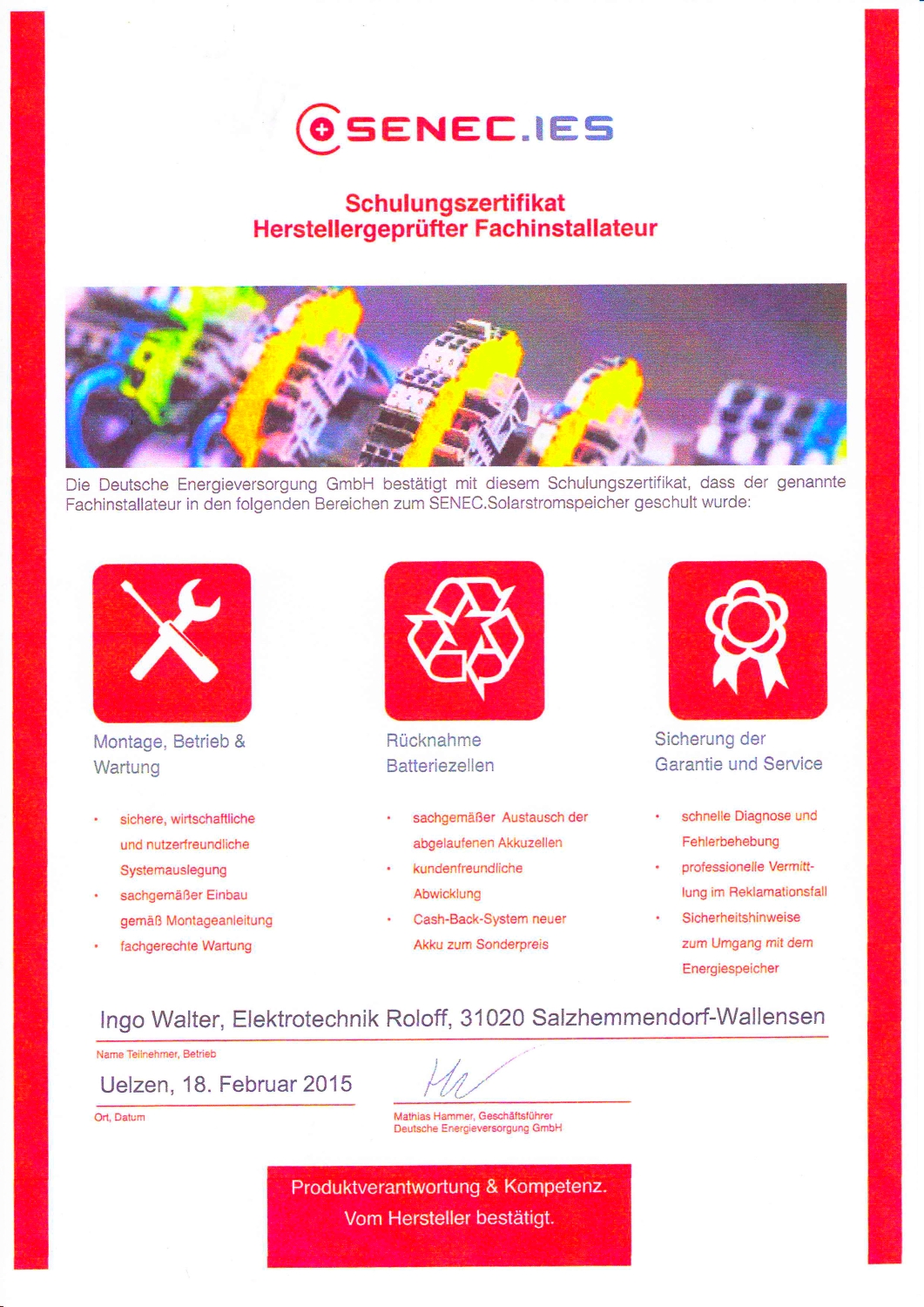 Ingo Walter, Herstellergeprüfter Fachinstallateur der Firma SENEC.IES