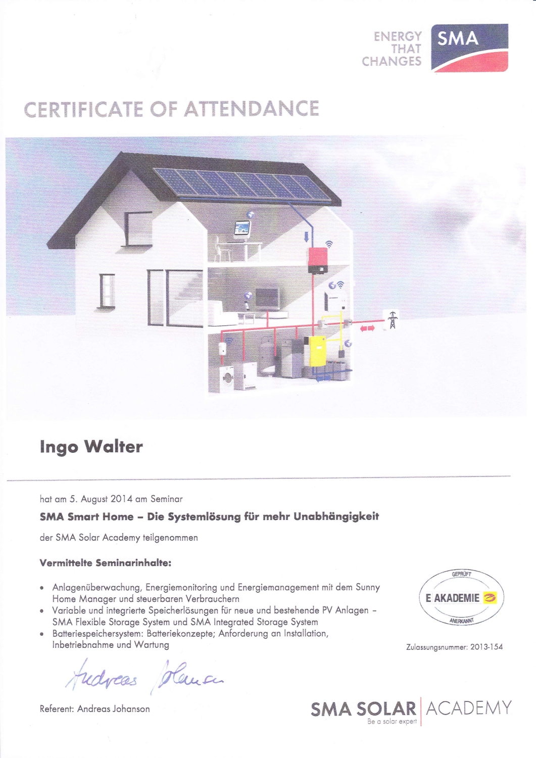 Ingo Walter, Smart Home -Seminar
