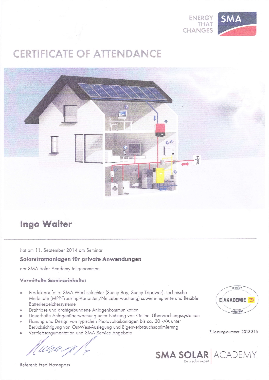 Ingo Walter, Solarstromanlagen für private Anwendungen